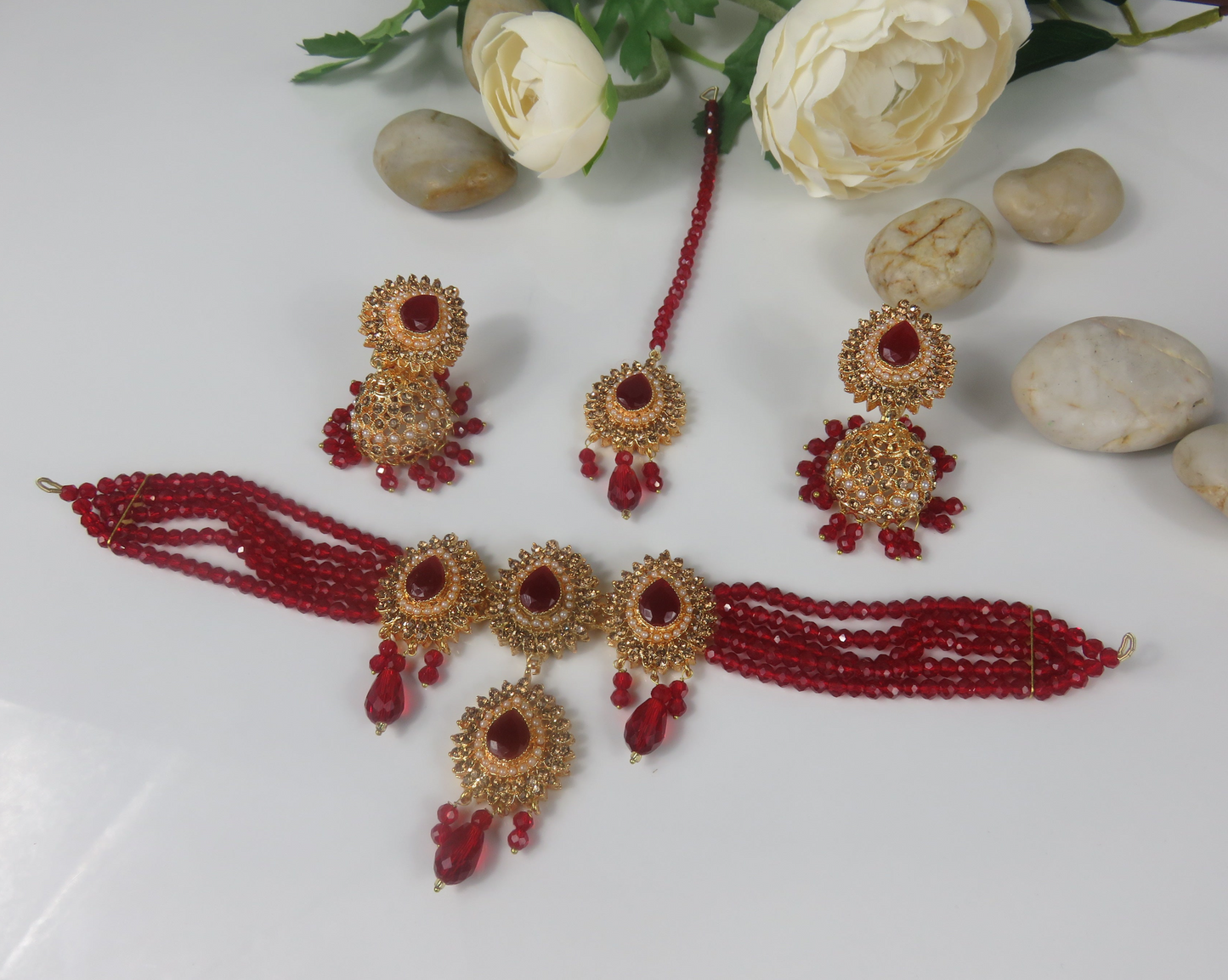 Red Choker Necklace Set