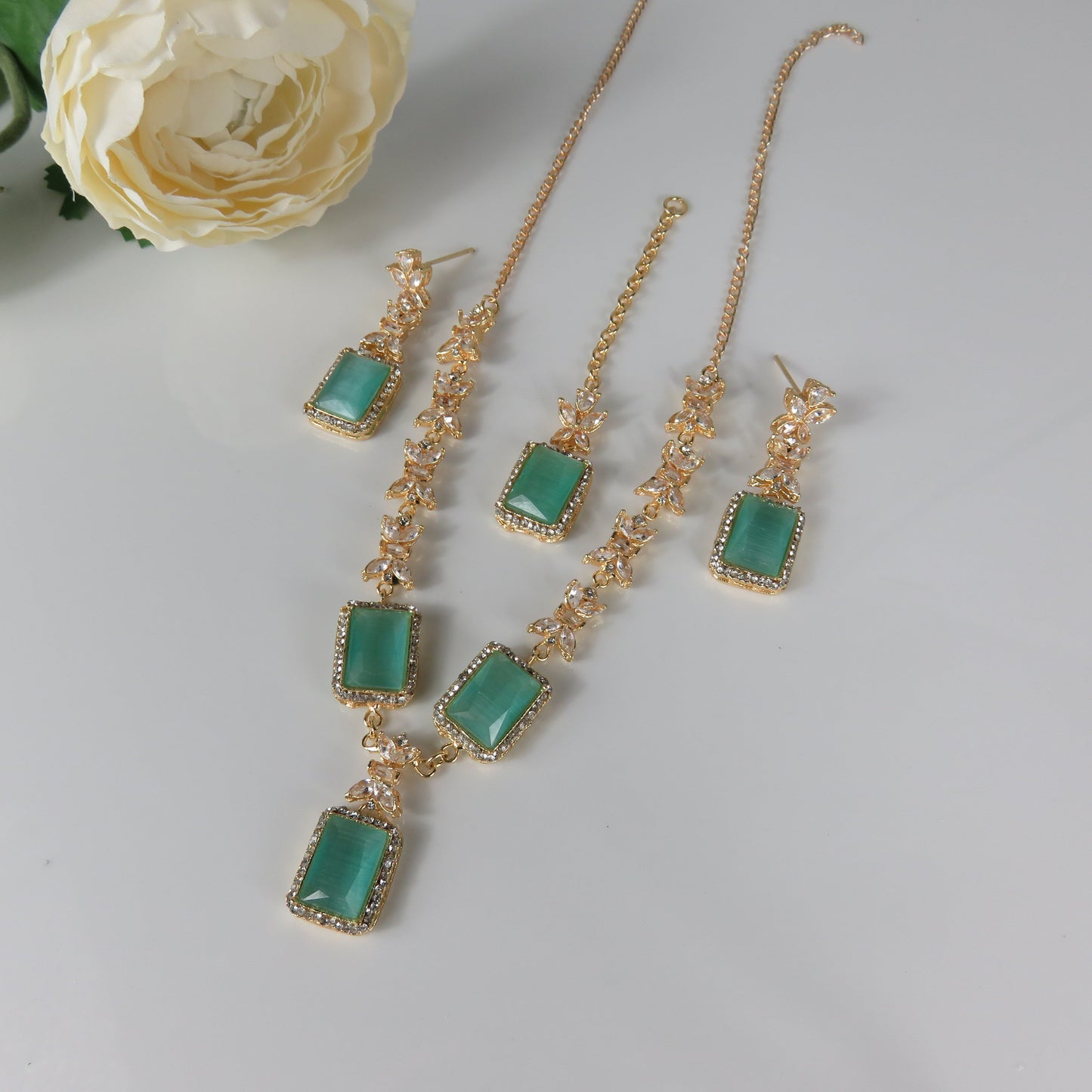 Elegant Square Drop Necklace Set - Colours
