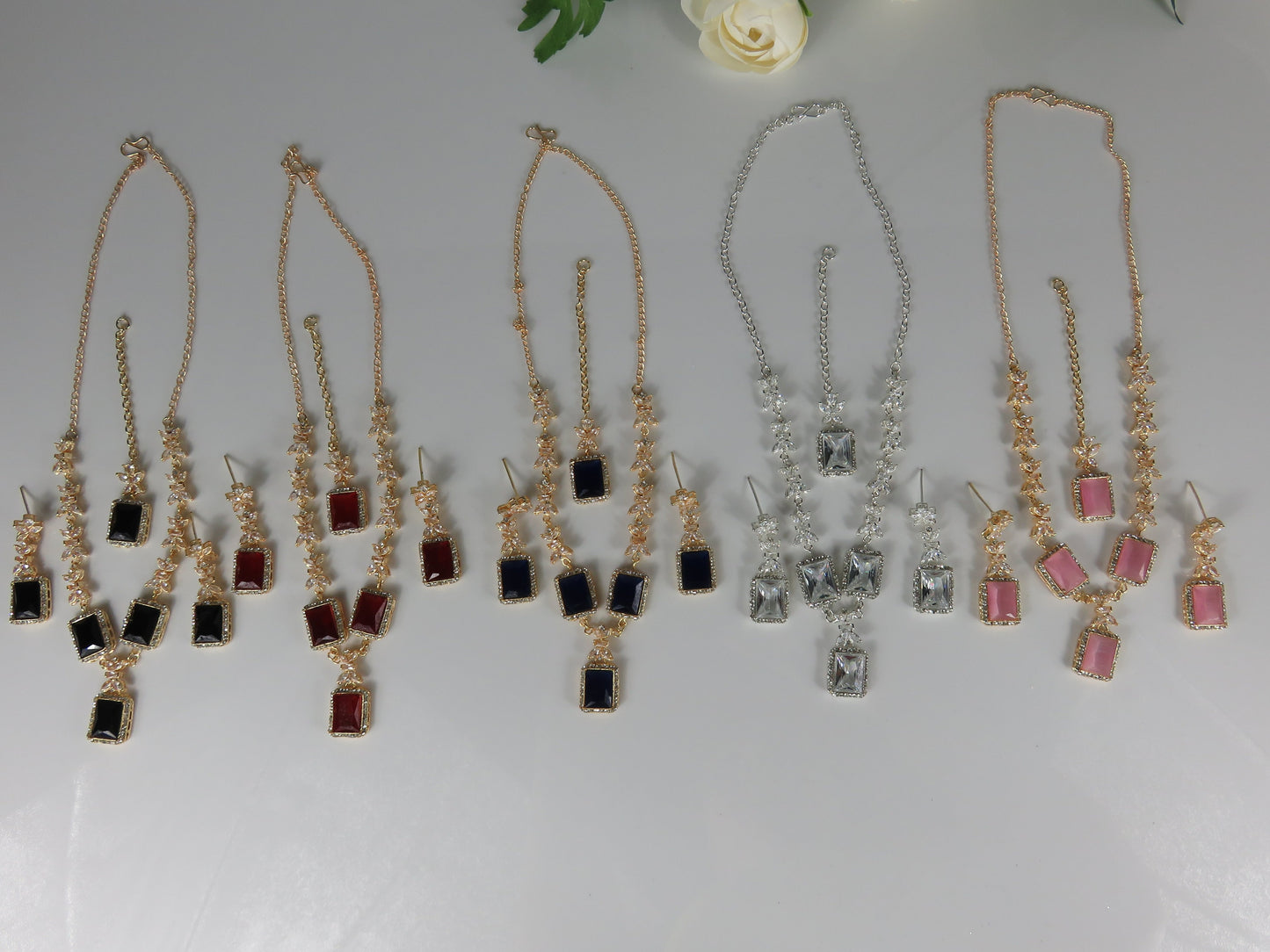 Elegant Square Drop Necklace Set - Colours