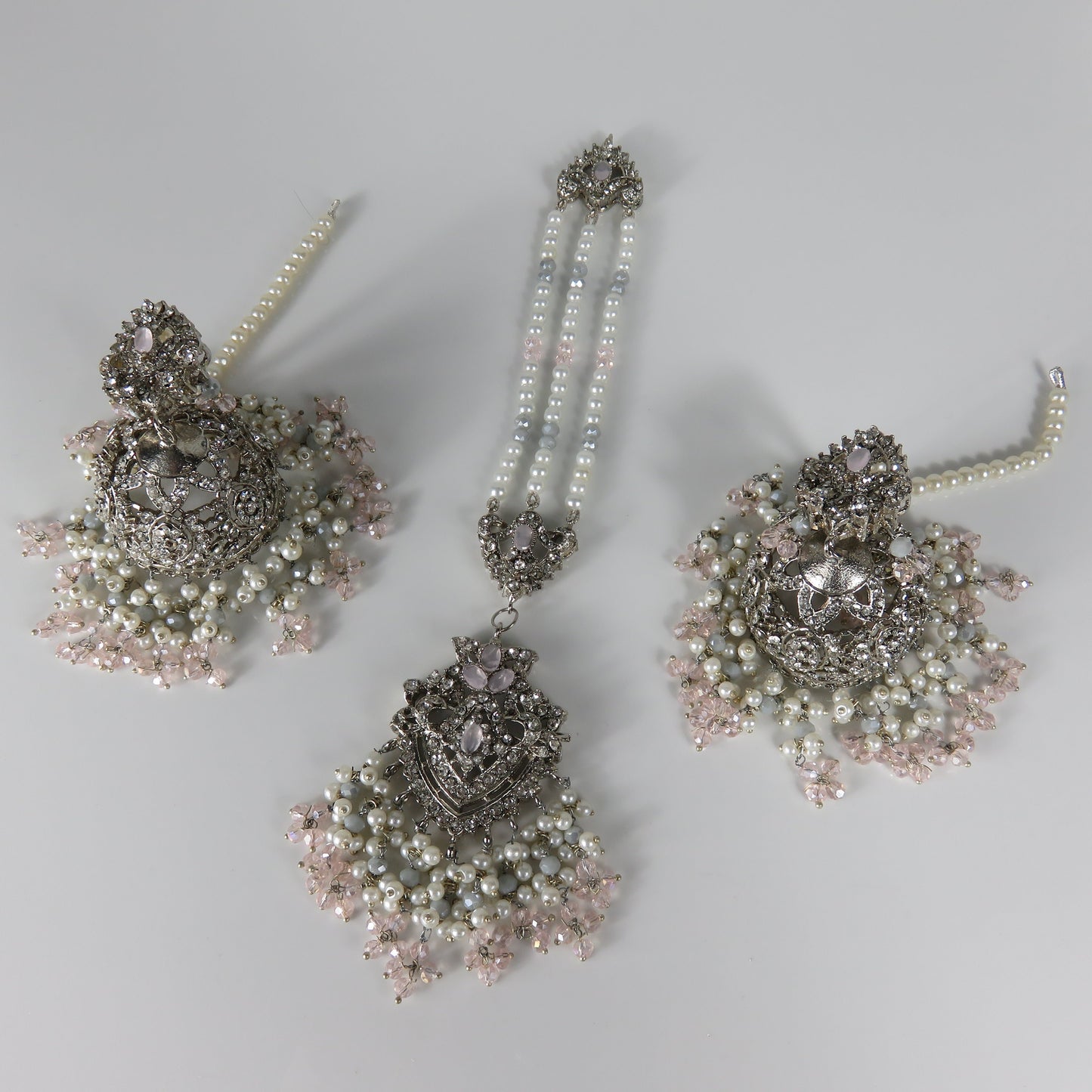 Baby Pink and Baby Blue Silver XL Jhumka Sahara Earrings