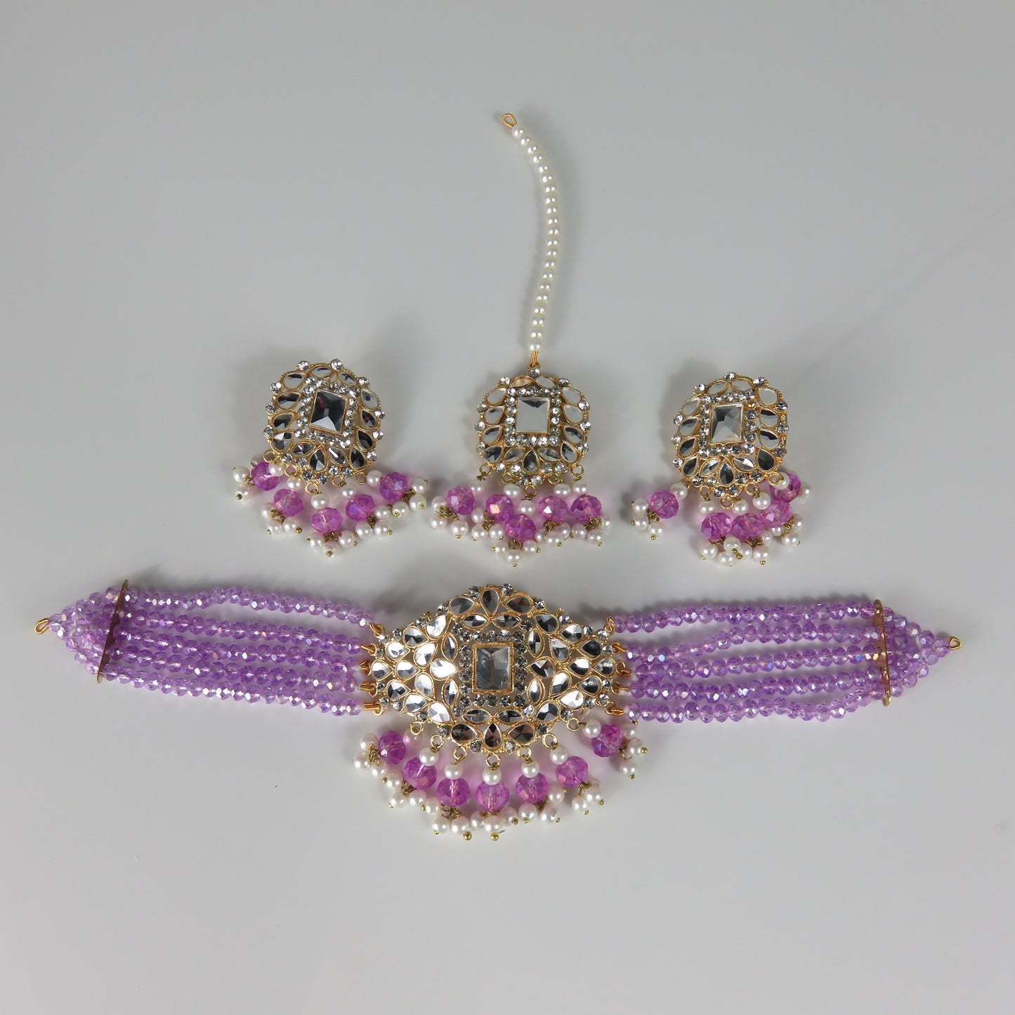 Lilac Kundan Choker Necklace Set