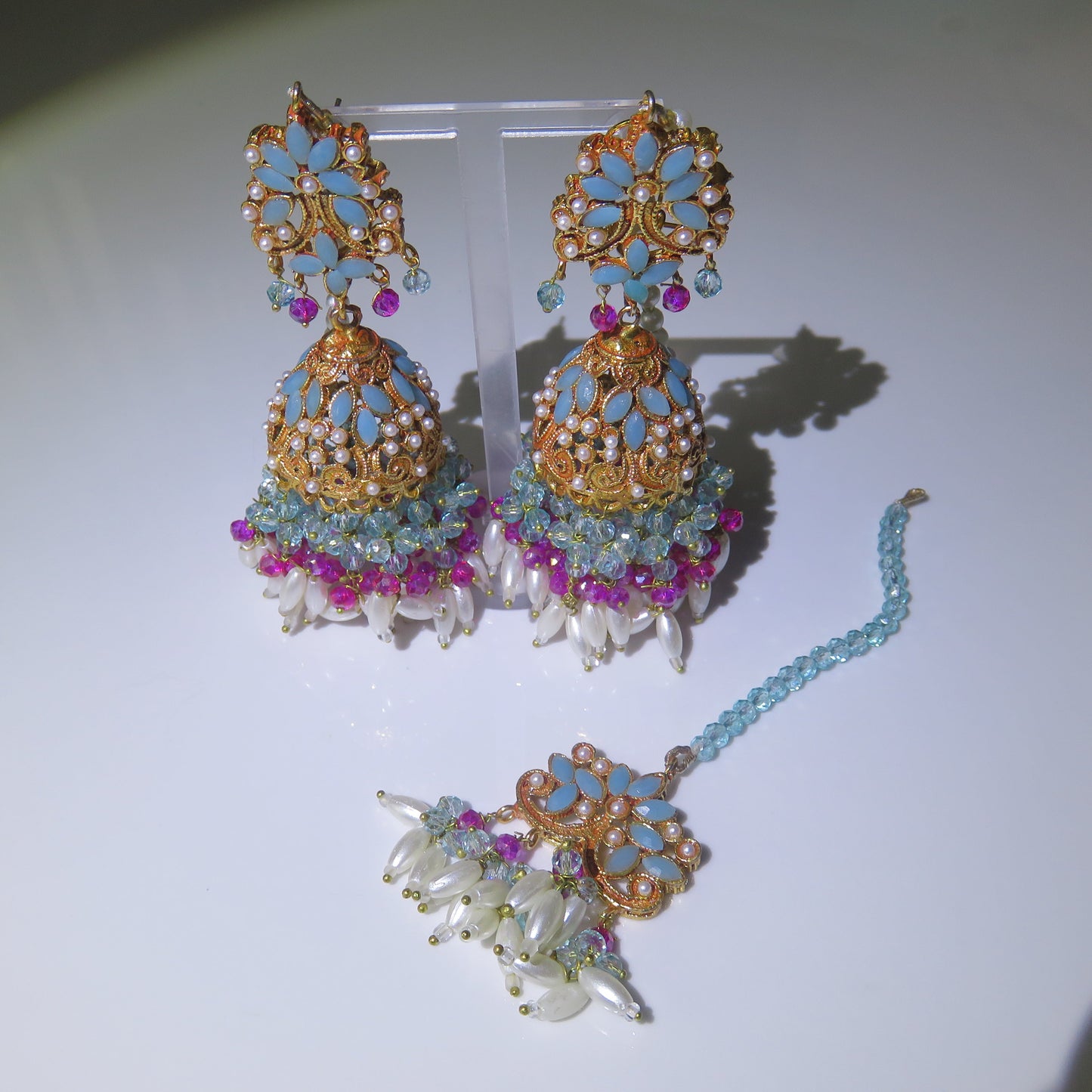 Pink and Blue Tikka Earring