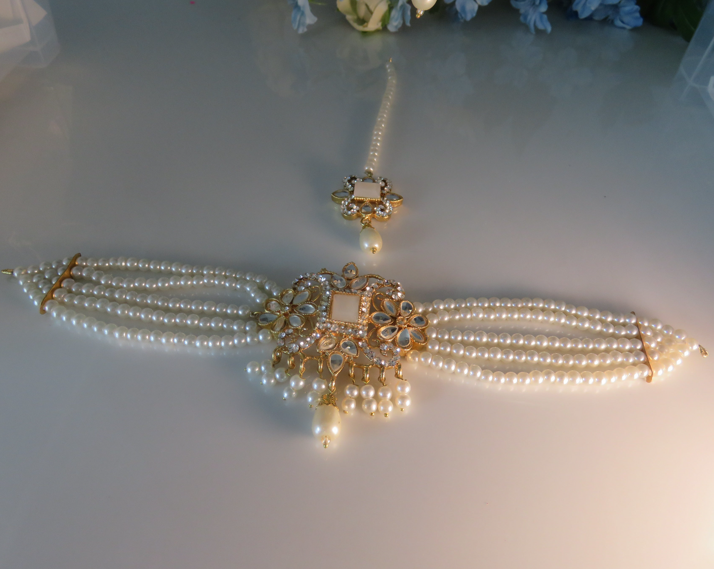 Pearl and Gold Choker Necklace Set