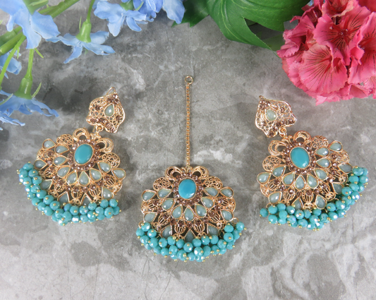 Blue and Gold Tikka Earring
