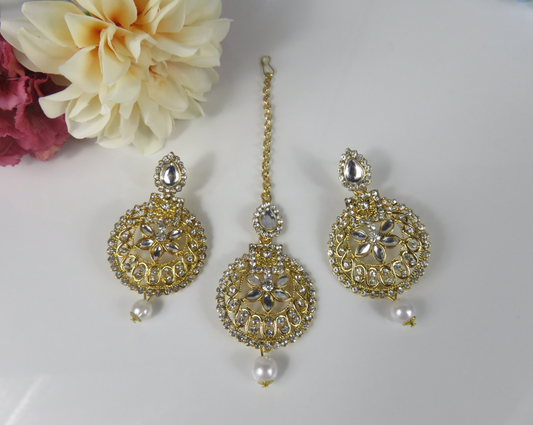 Gold and pearl drop Tikka Earrings