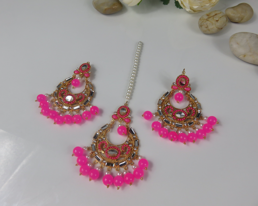 Pink and Gold Unique Tikka Earring