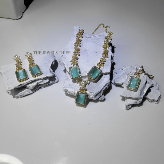 Elegant Square Drop Necklace Set - Colours
